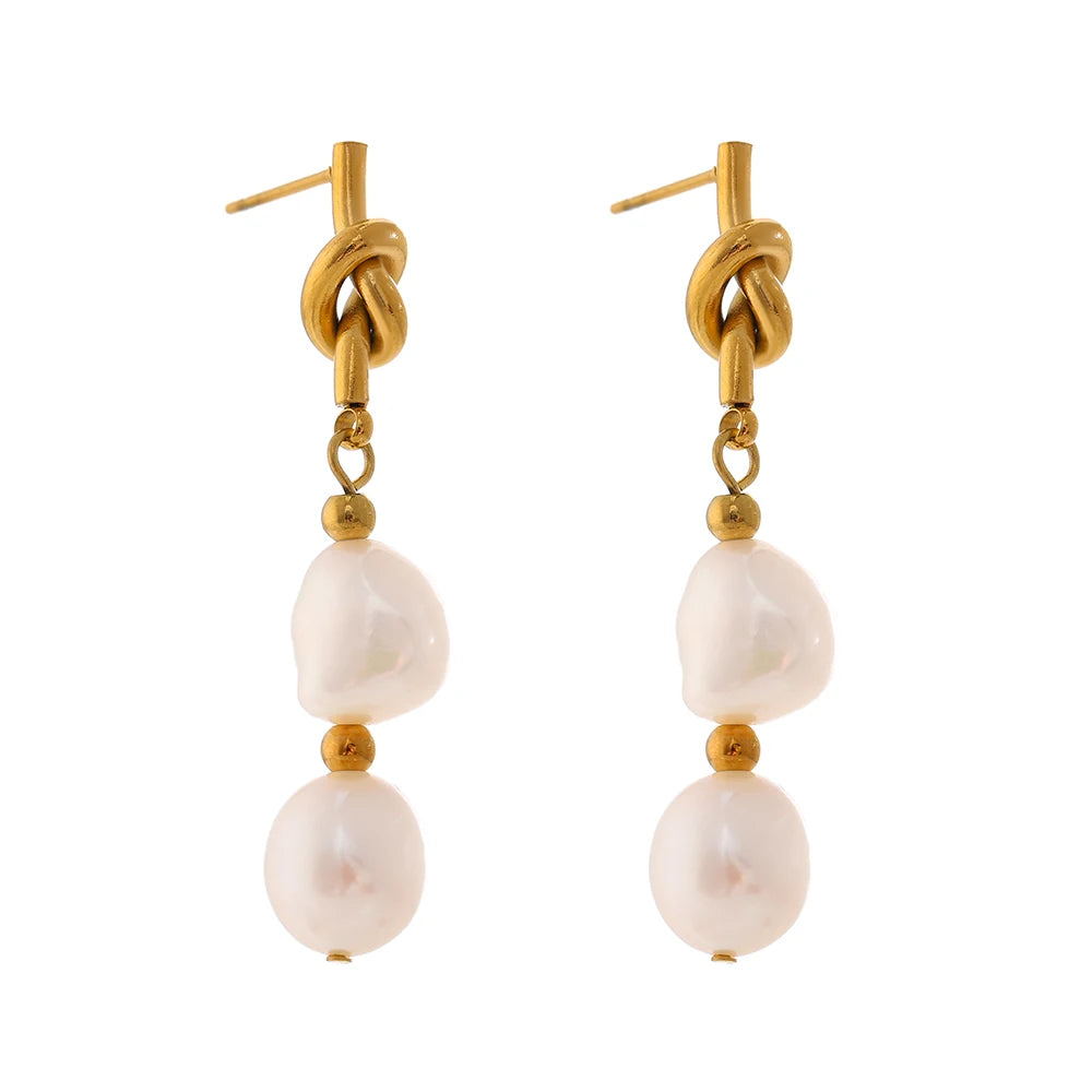 18K Gold-Plated Stainless Steel with Natural Pearls  Drop Earrings