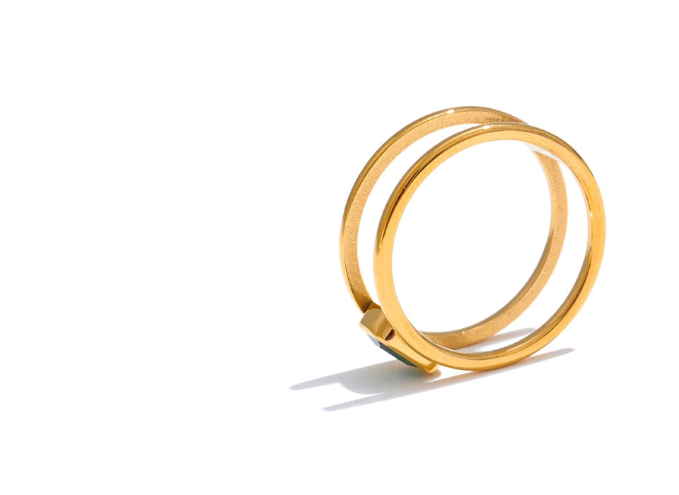 18K Gold Plated Stainless Steel Green Zircon Ring