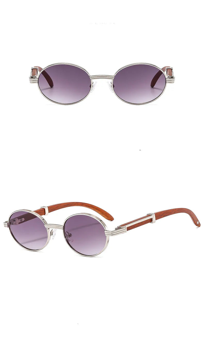 Retro Wood Grain Oval Sunglasses