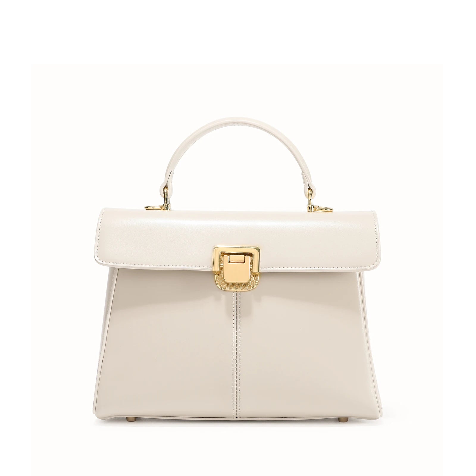 Genuine Leather Handbag with Gold Lock and Adjustable Strap