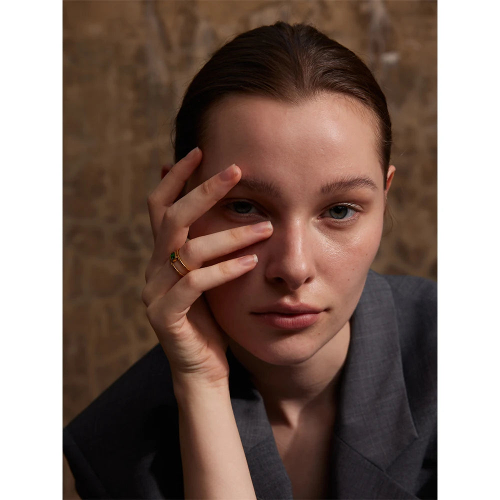18K Gold Plated Stainless Steel Green Zircon Ring