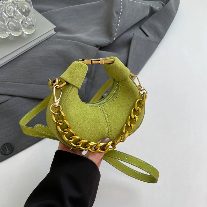 Leather Shoulder Bag with Gold Chain Strap and Adjustable Shoulder Strap