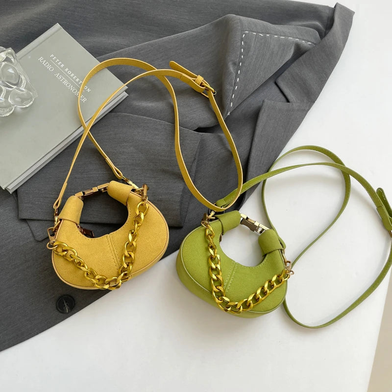 Leather Shoulder Bag with Gold Chain Strap and Adjustable Shoulder Strap