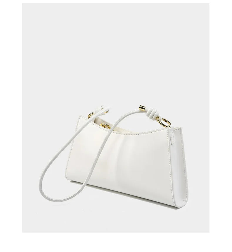 Genuine Leather Handbag with Knotted Strap and Gold Hardware
