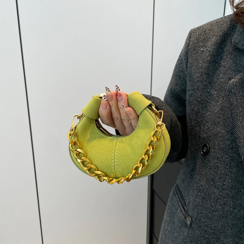 Leather Shoulder Bag with Gold Chain Strap and Adjustable Shoulder Strap