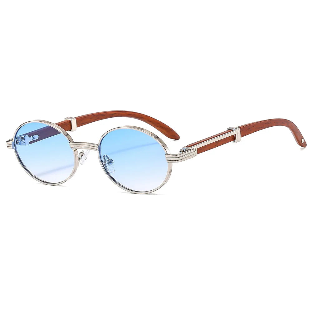Retro Wood Grain Oval Sunglasses