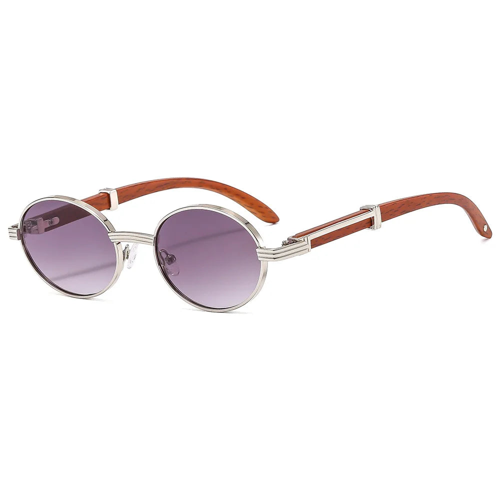 Retro Wood Grain Oval Sunglasses