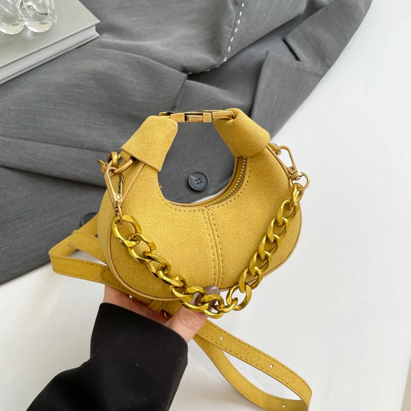 Leather Shoulder Bag with Gold Chain Strap and Adjustable Shoulder Strap