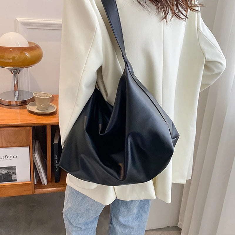 Leather Hobo Bag with Zipper and Gold Accents
