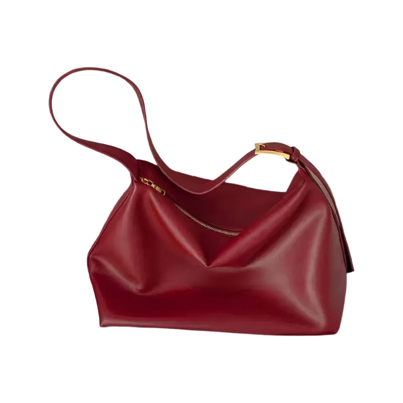 Leather Hobo Bag with Zipper and Gold Accents