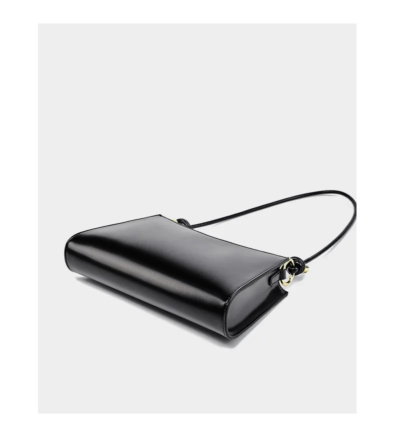 Genuine Leather Handbag with Knotted Strap and Gold Hardware