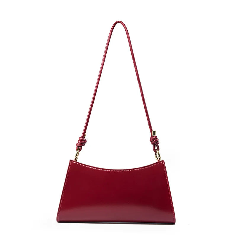 Genuine Leather Handbag with Knotted Strap and Gold Hardware