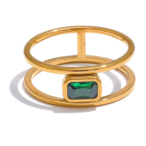18K Gold Plated Stainless Steel Green Zircon Ring