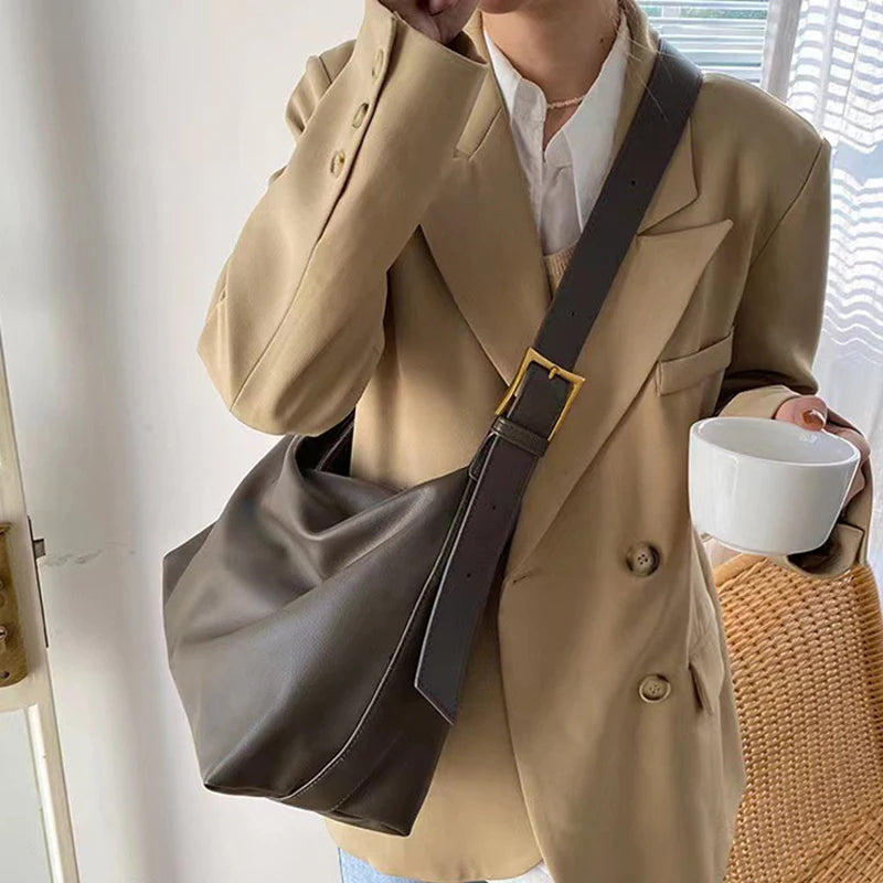 Leather Hobo Bag with Zipper and Gold Accents