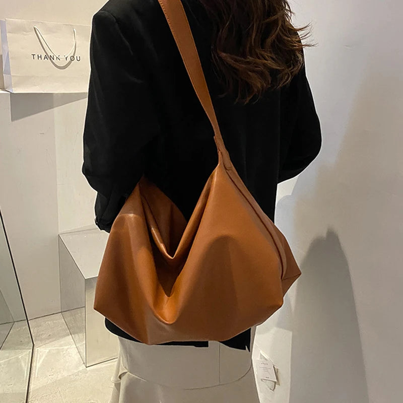 Leather Hobo Bag with Zipper and Gold Accents