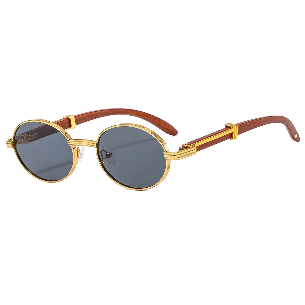 Retro Wood Grain Oval Sunglasses