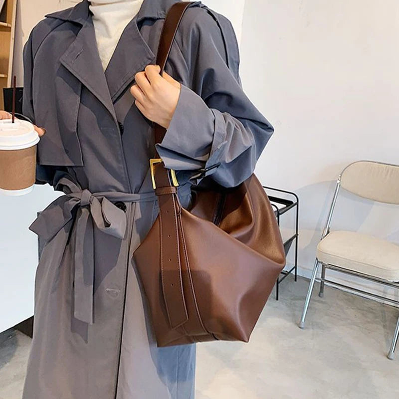 Leather Hobo Bag with Zipper and Gold Accents