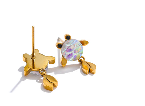 18K Gold Plated Stainless Steel Turtle Set with Resin Stone