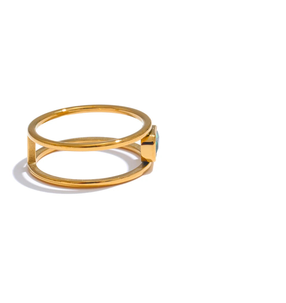 18K Gold Plated Stainless Steel Green Zircon Ring