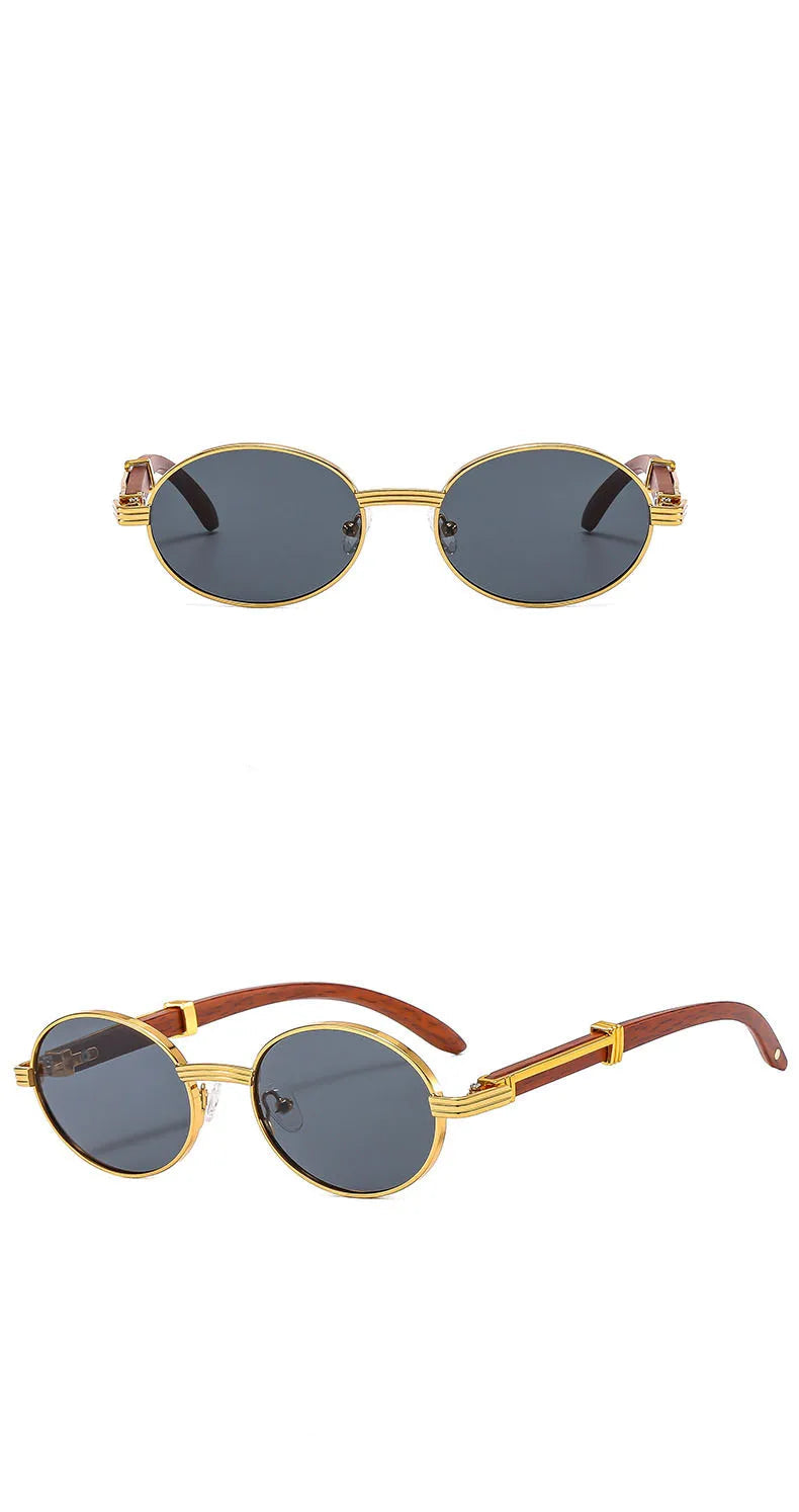 Retro Wood Grain Oval Sunglasses