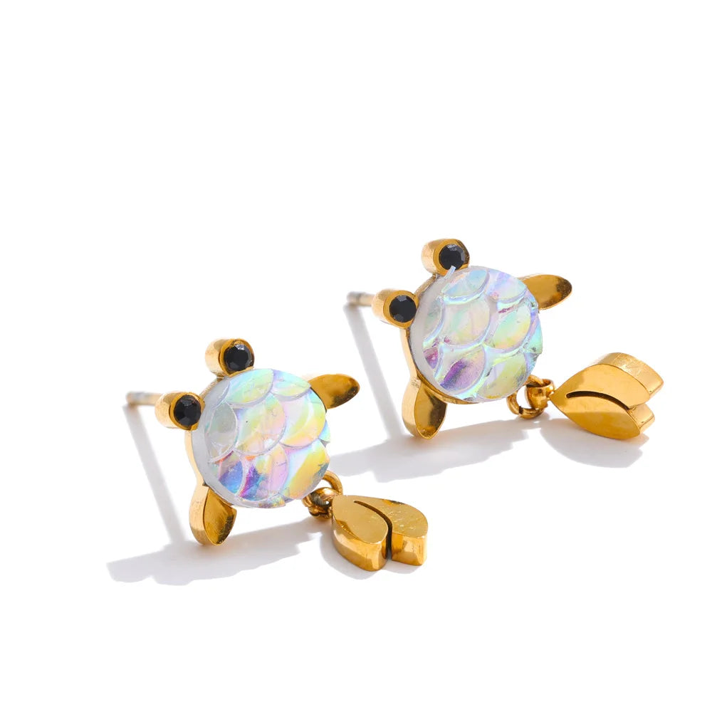 18K Gold Plated Stainless Steel Turtle Set with Resin Stone