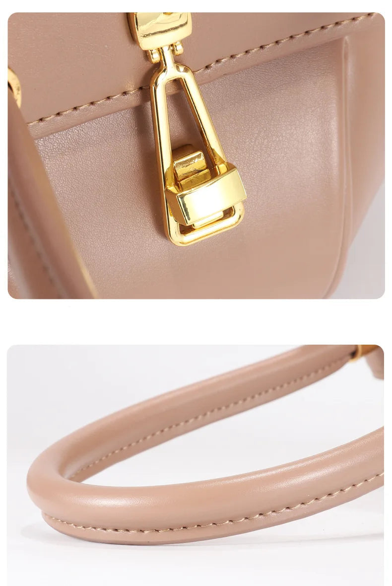 Genuine Leather Handbag with Gold Hardware and Top Handle
