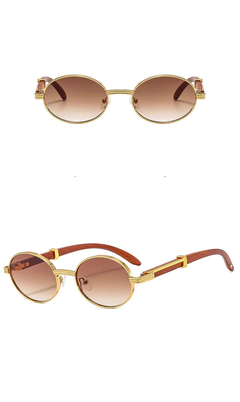 Retro Wood Grain Oval Sunglasses