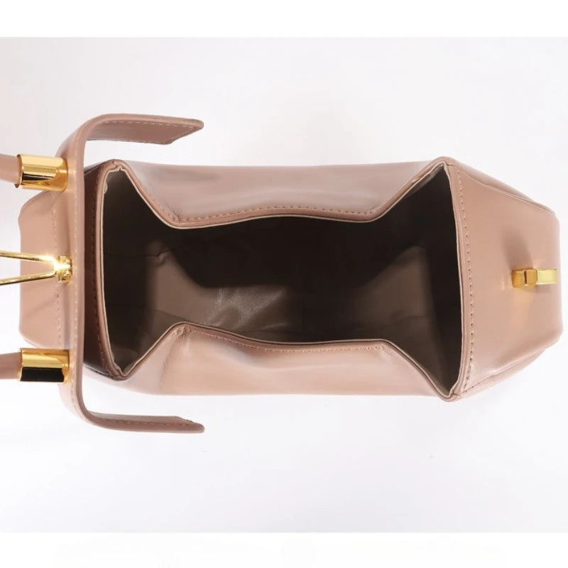 Genuine Leather Handbag with Gold Hardware and Top Handle