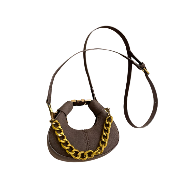 Leather Shoulder Bag with Gold Chain Strap and Adjustable Shoulder Strap