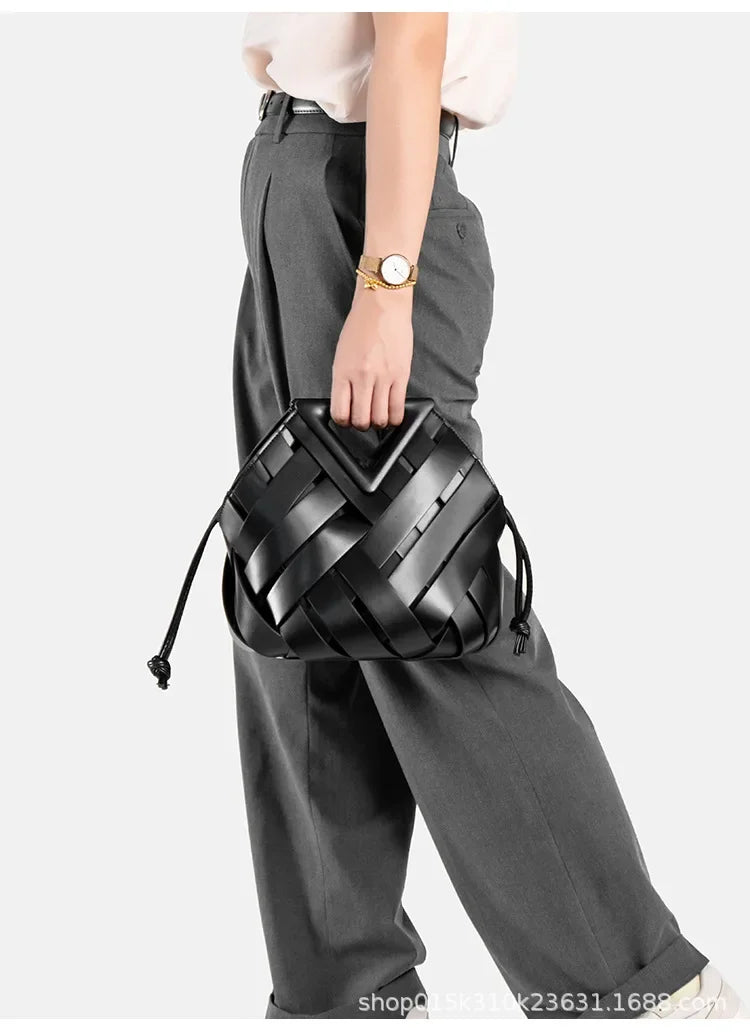 Woven Handbag with Matching Drawstring Pouch