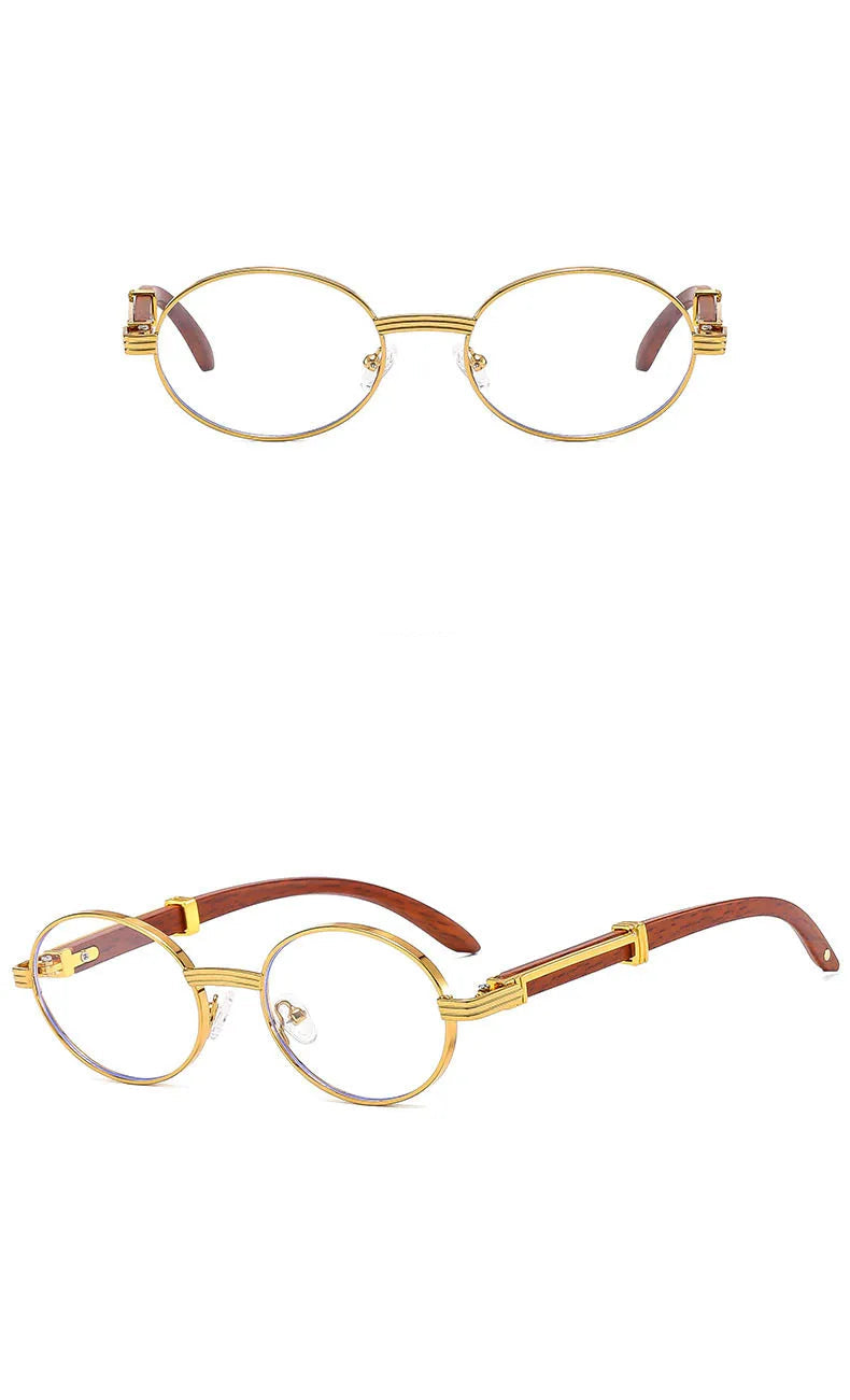 Retro Wood Grain Oval Sunglasses