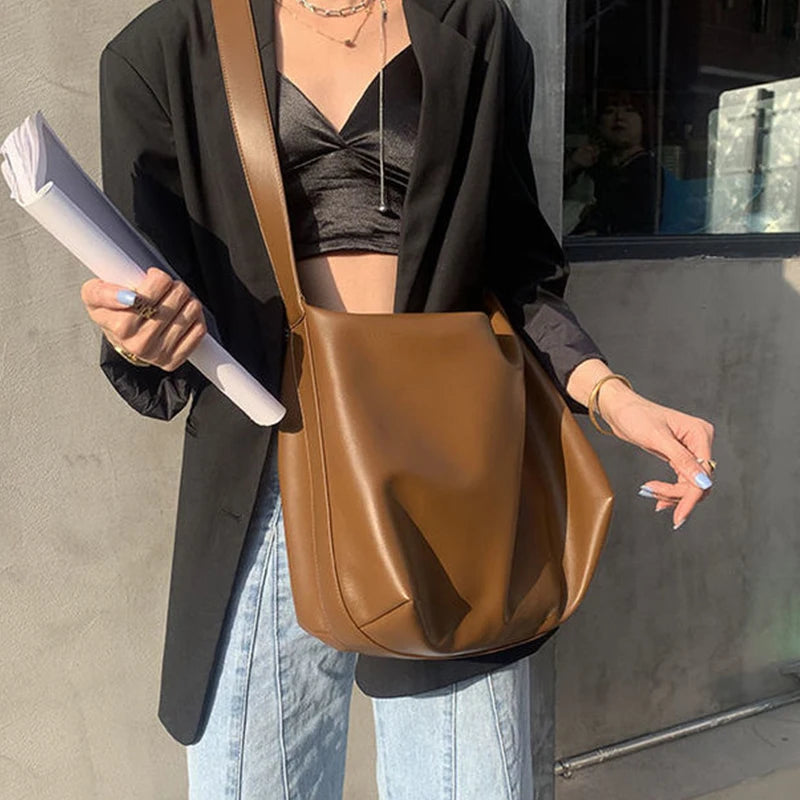 Leather Hobo Bag with Zipper and Gold Accents