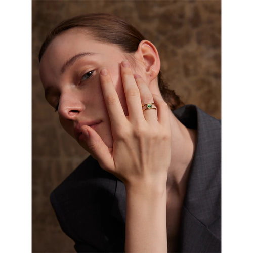 18K Gold Plated Stainless Steel Green Zircon Ring