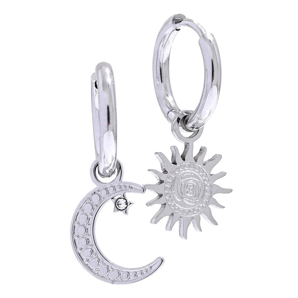 18K Gold-Plated Stainless Steel Sun and Moon Hoop Earrings