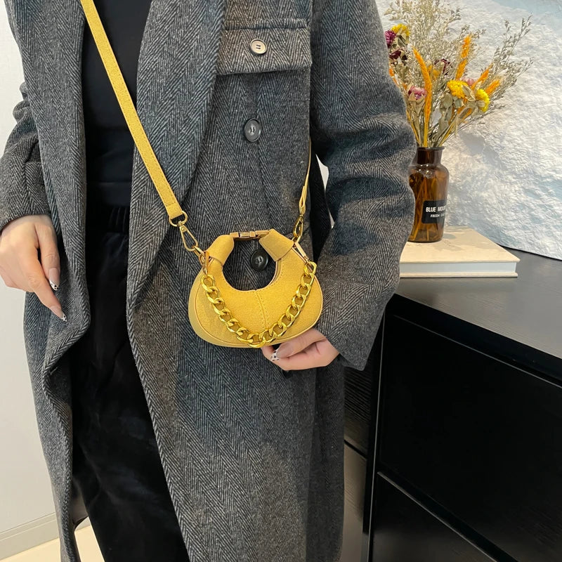 Leather Shoulder Bag with Gold Chain Strap and Adjustable Shoulder Strap