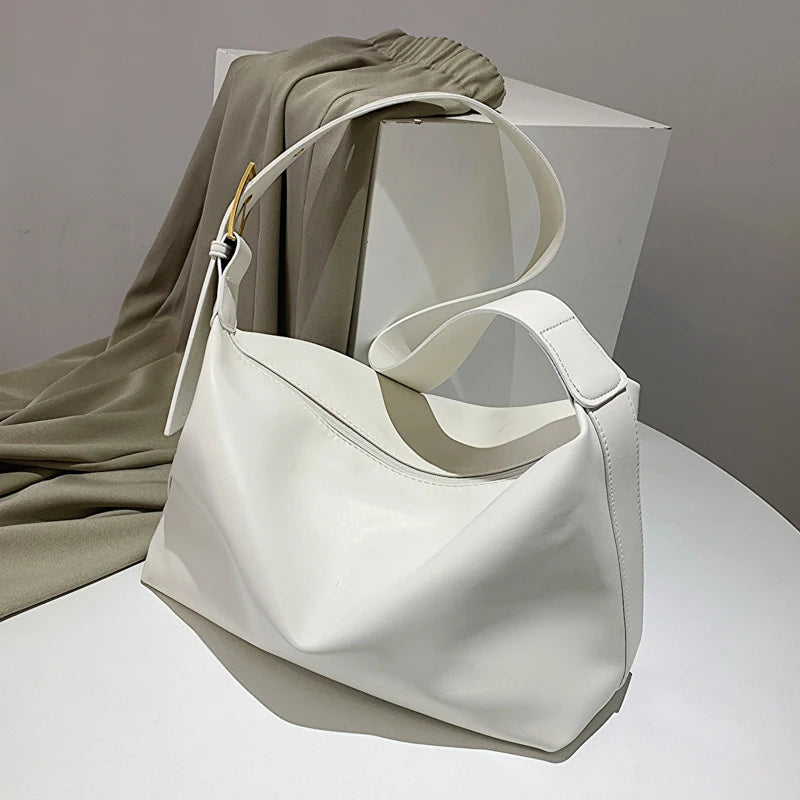 Leather Hobo Bag with Zipper and Gold Accents