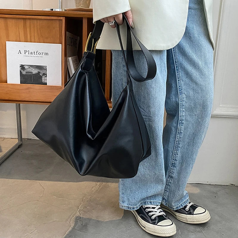 Leather Hobo Bag with Zipper and Gold Accents