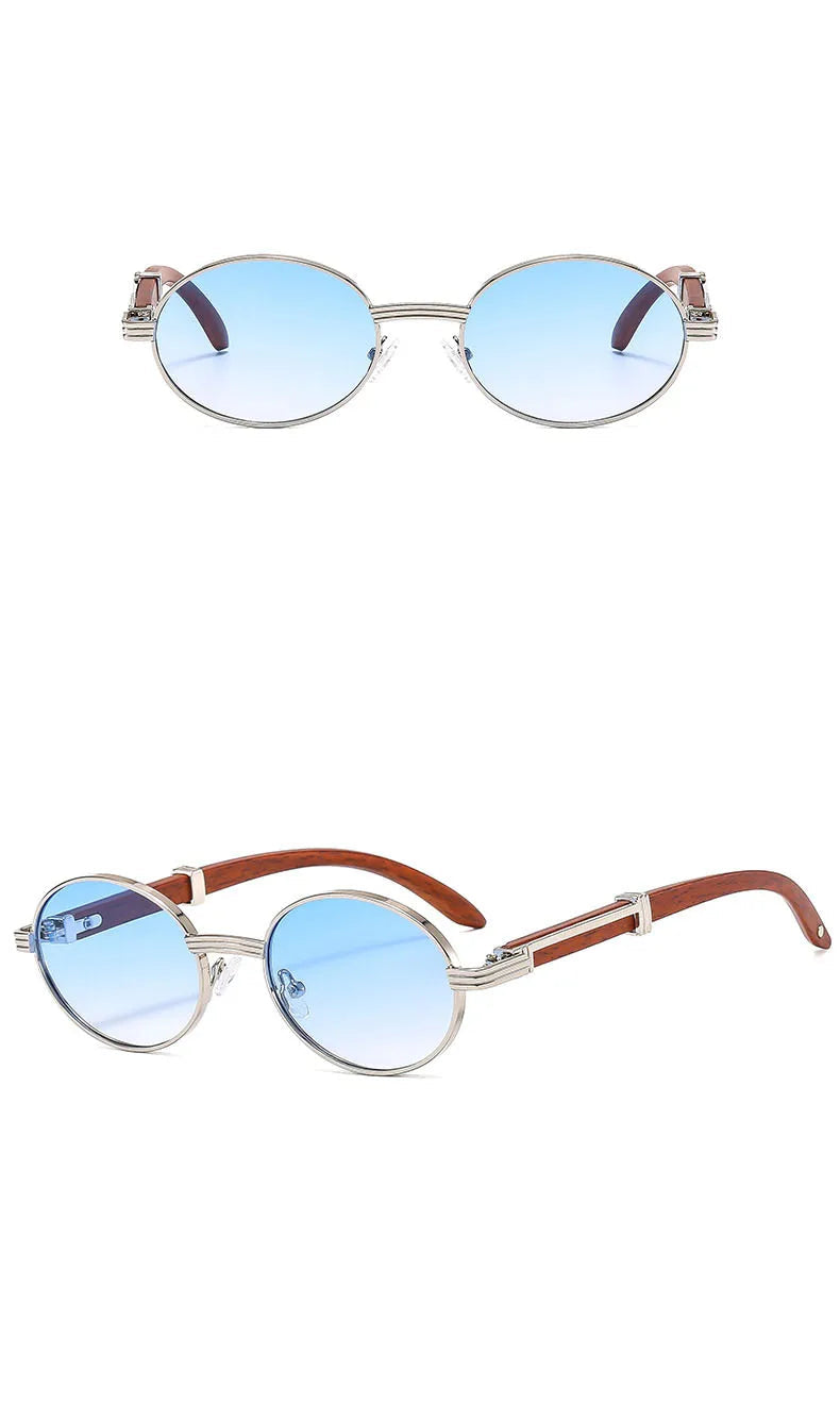 Retro Wood Grain Oval Sunglasses