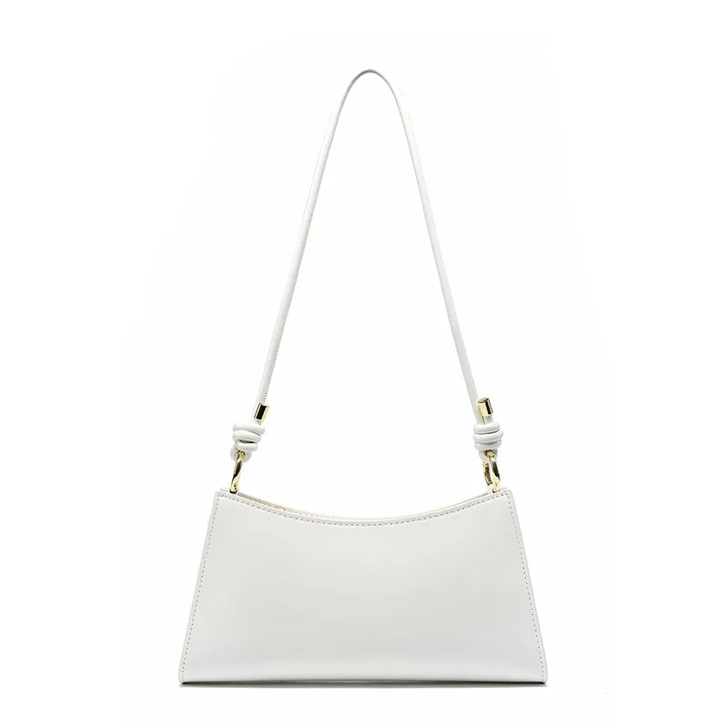 Genuine Leather Handbag with Knotted Strap and Gold Hardware