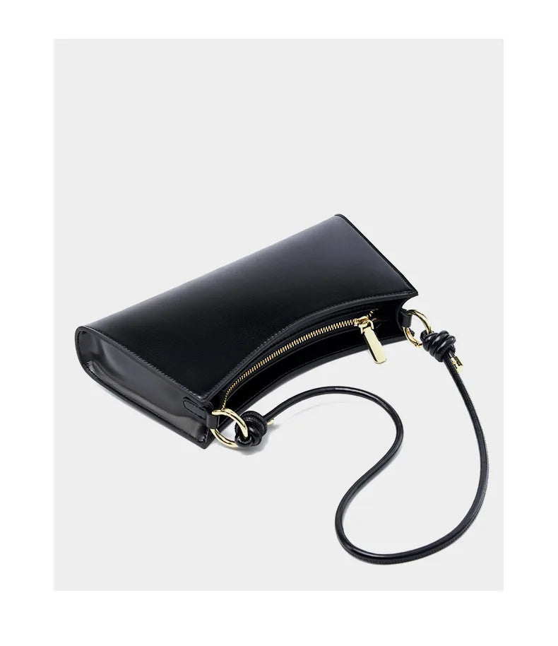 Genuine Leather Handbag with Knotted Strap and Gold Hardware