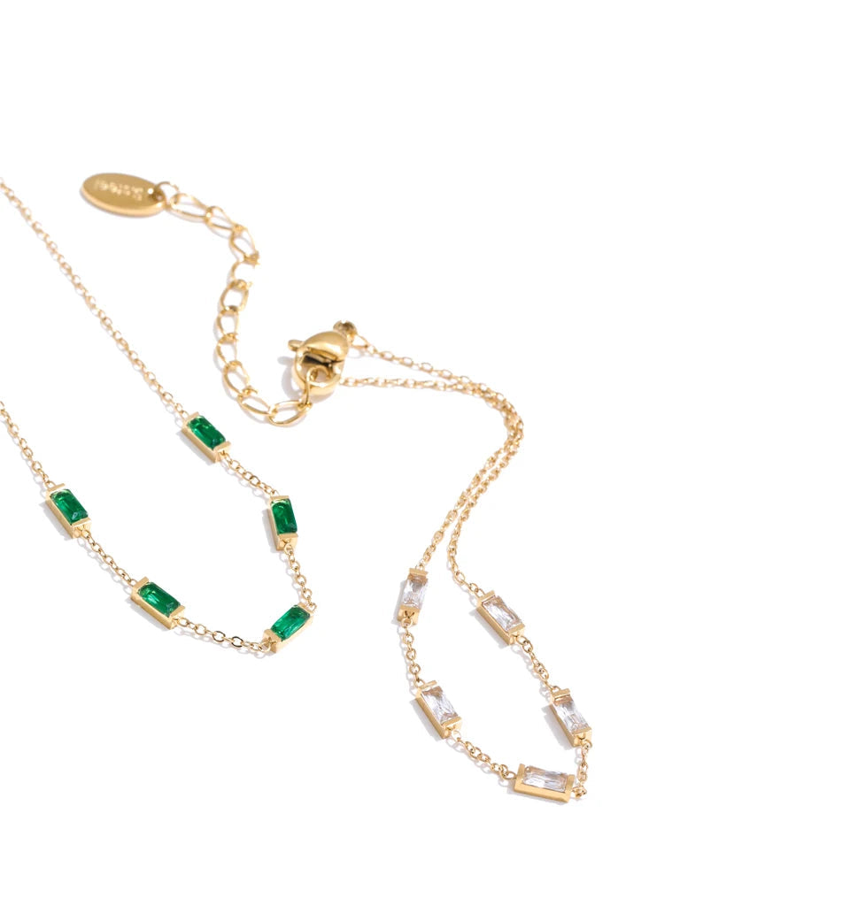 Gold Plated Green Cubic Zirconia Necklace and Bracelet Set