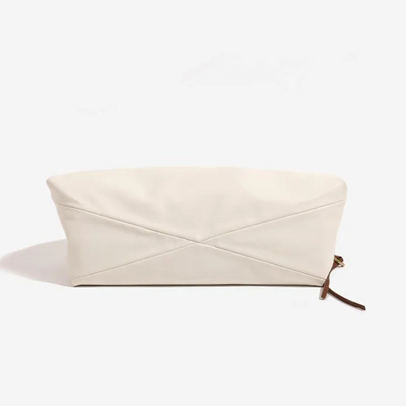 White Leather Bucket Bag with Braided Handle and Adjustable Strap