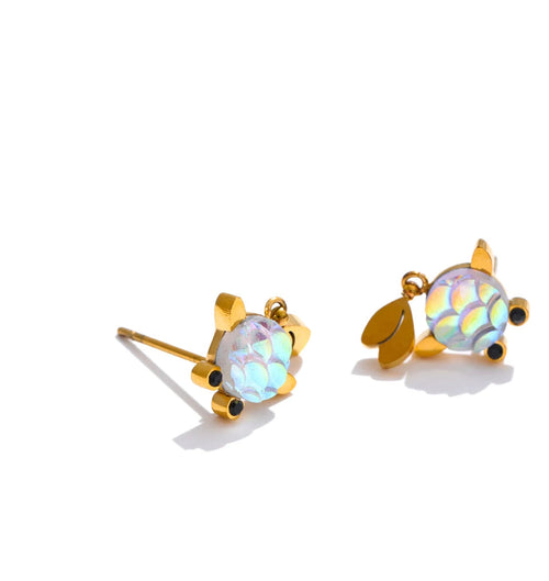 18K Gold Plated Stainless Steel Turtle Set with Resin Stone