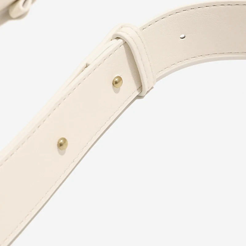 White Leather Bucket Bag with Braided Handle and Adjustable Strap