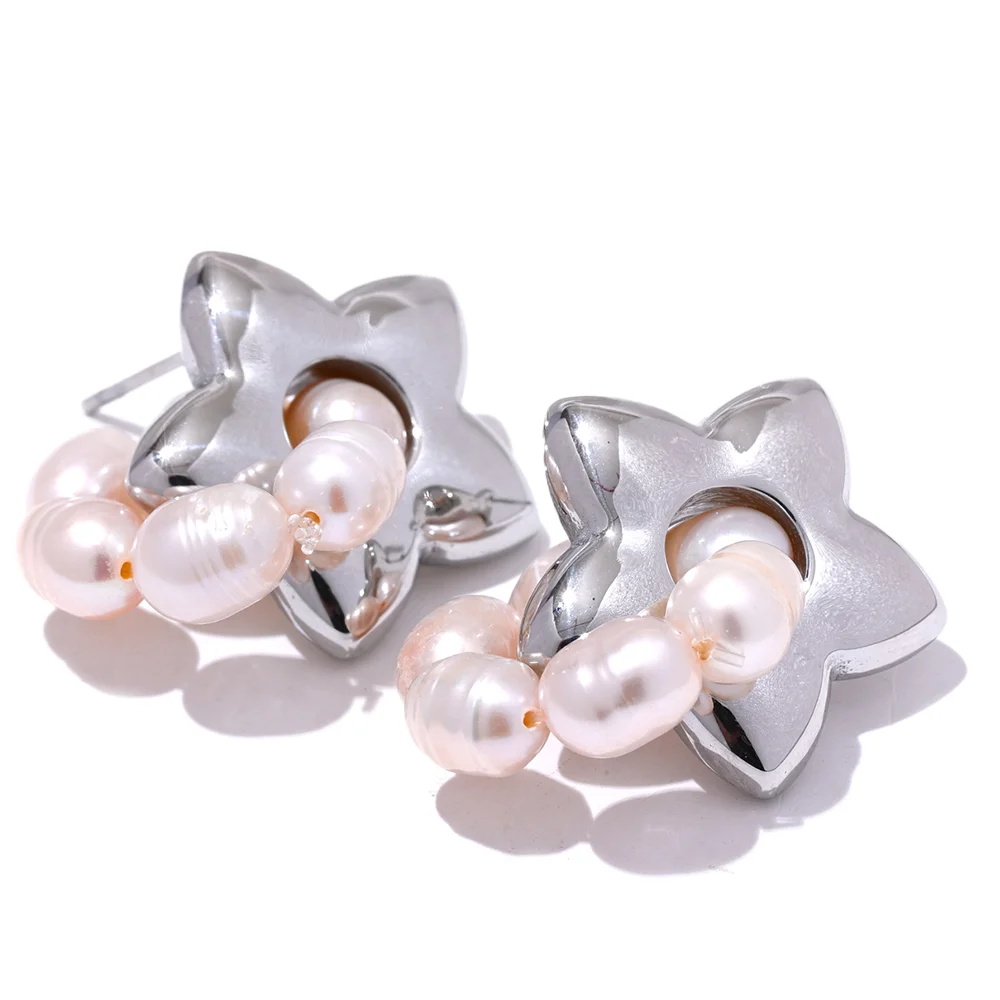 18K Gold-Plated Stainless Steel Earrings with Natural Pearls