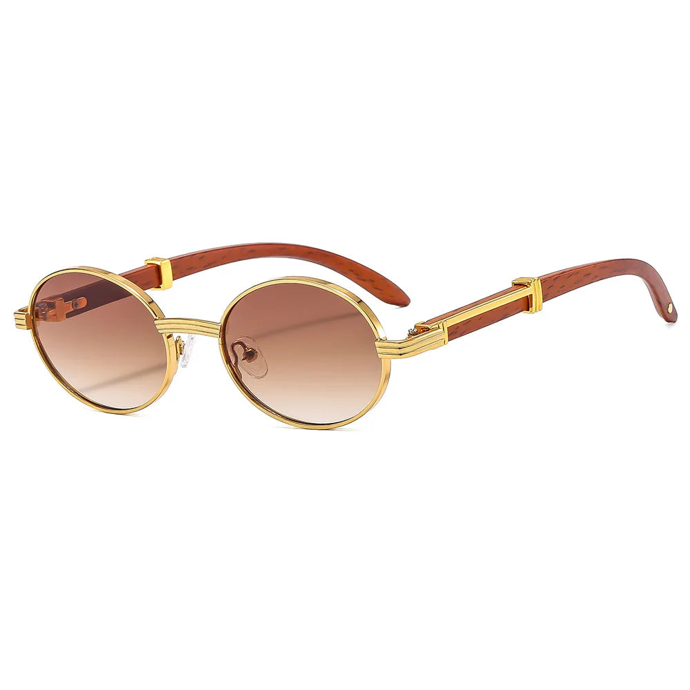 Retro Wood Grain Oval Sunglasses
