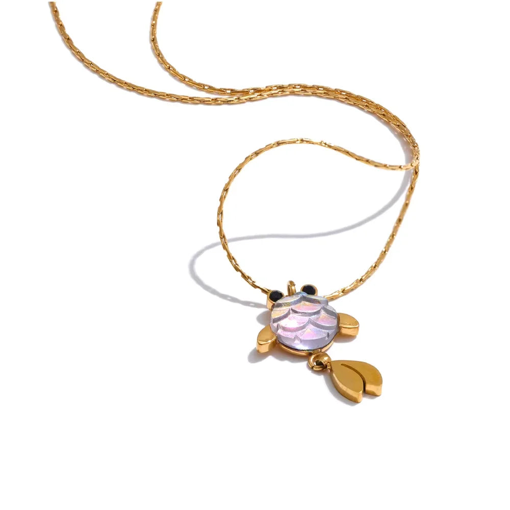 18K Gold Plated Stainless Steel Turtle Set with Resin Stone