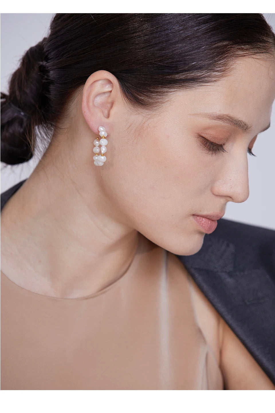 18K Gold-Plated Stainless Steel Hoop Earrings with Natural Pearls