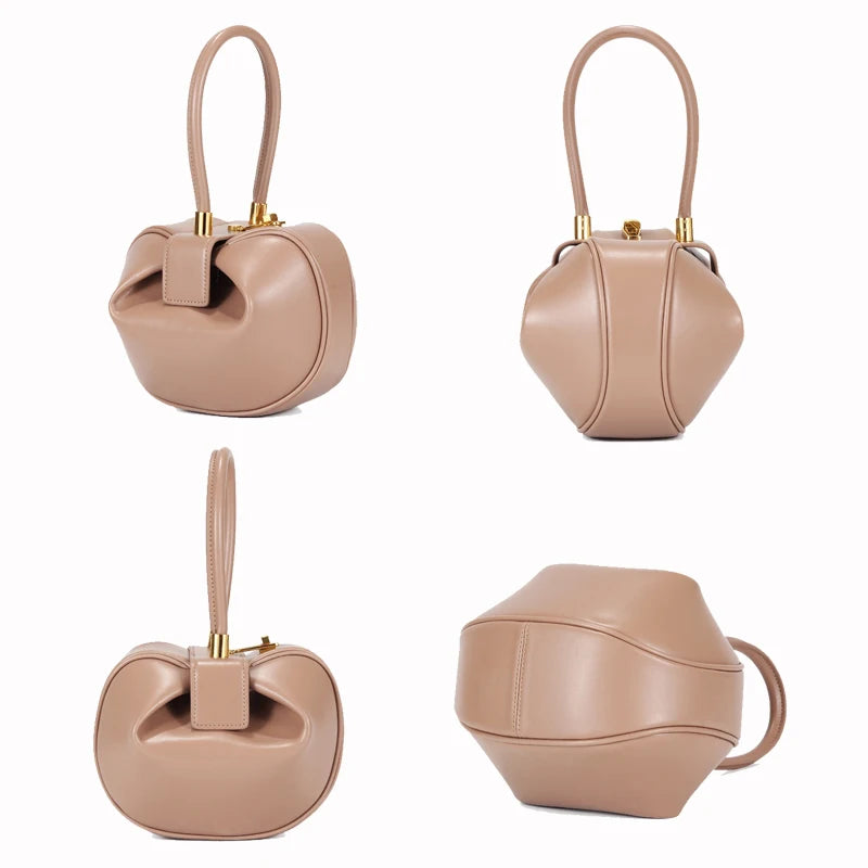 Genuine Leather Handbag with Gold Hardware and Top Handle