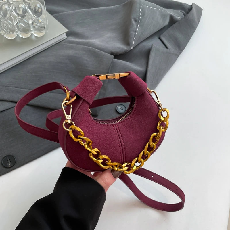 Leather Shoulder Bag with Gold Chain Strap and Adjustable Shoulder Strap